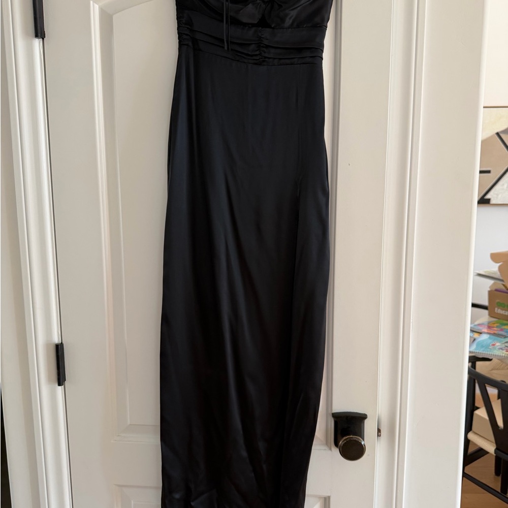 Amanda Uprichard Black strapless Maxi Dress with tie around neck